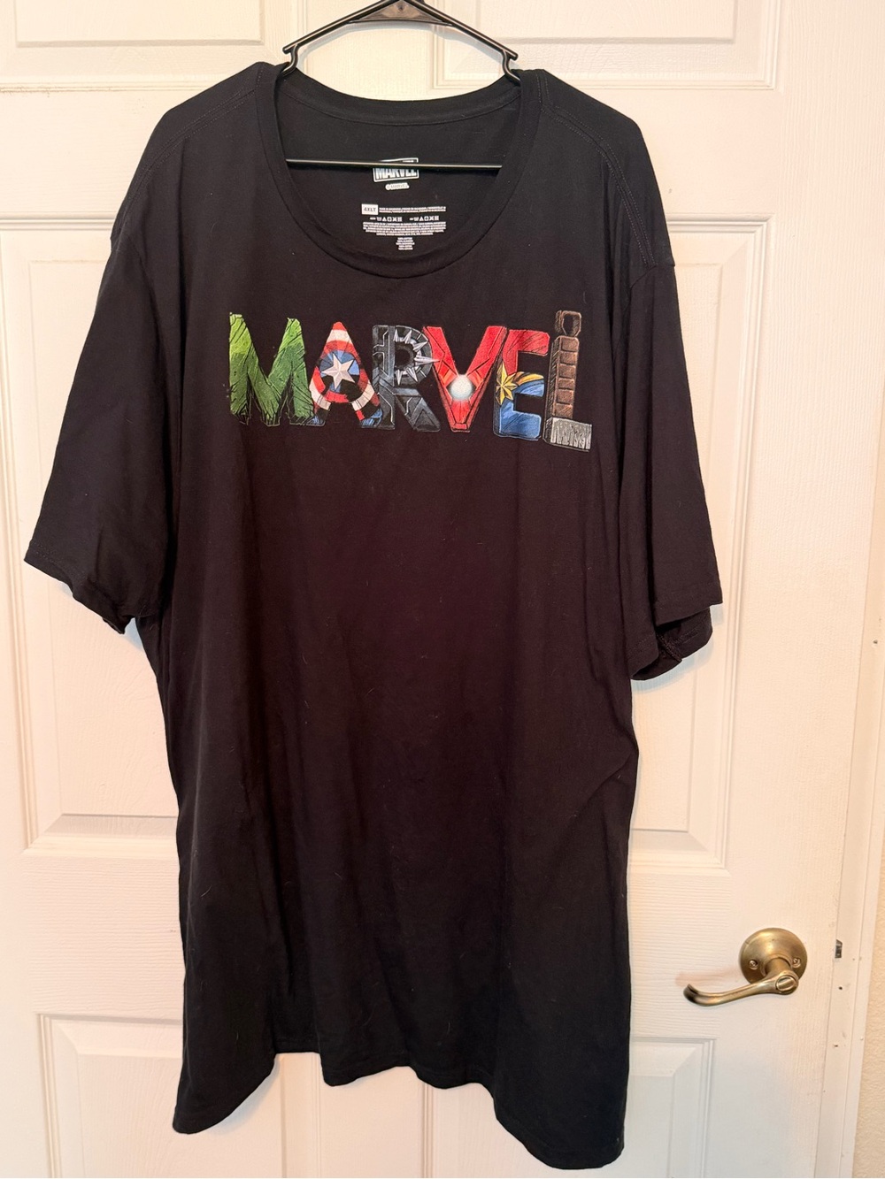 Men’s Marvel Black Short-Sleeve Logo Tee with Multicolor Hero Letters